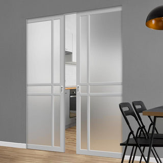 Image: Bespoke Handmade Eco-Urban® Glasgow 6 Pane Double Absolute Evokit Pocket Door DD6314SG - Frosted Glass - Colour Options