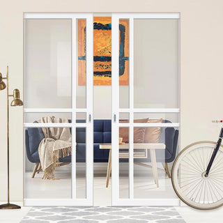 Image: Bespoke Handmade Eco-Urban® Glasgow 6 Pane Double Absolute Evokit Pocket Door DD6314G - Clear Glass - Colour Options