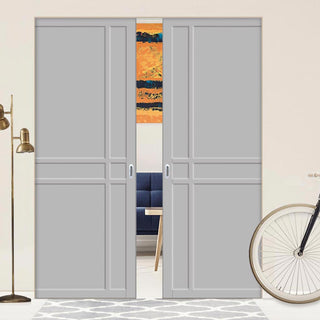 Image: Bespoke Handmade Eco-Urban® Glasgow 6 Panel Double Absolute Evokit Pocket Door DD6314 - Colour Options