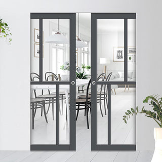 Image: Bespoke Handmade Eco-Urban® Hampton 4 Pane Double Absolute Evokit Pocket Door DD6413G Clear Glass - Colour Options