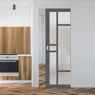 Image: Bespoke Handmade Eco-Urban® Isla 6 Pane Single Absolute Evokit Pocket Door DD6429SG Frosted Glass - Colour Options