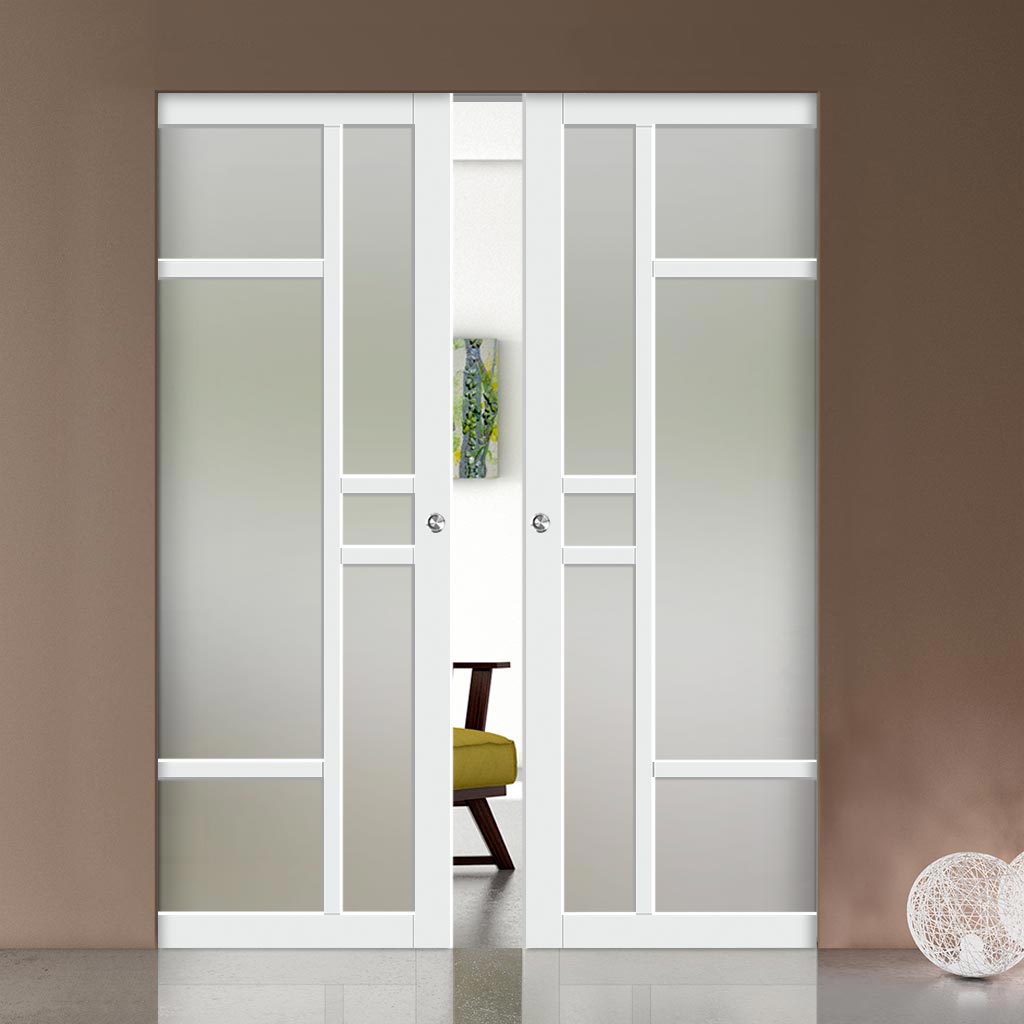 Bespoke Handmade Eco-Urban® Isla 6 Pane Double Absolute Evokit Pocket Door DD6429SG Frosted Glass - Colour Options