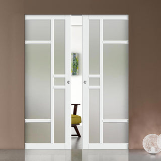 Image: Bespoke Handmade Eco-Urban® Isla 6 Pane Double Absolute Evokit Pocket Door DD6429SG Frosted Glass - Colour Options