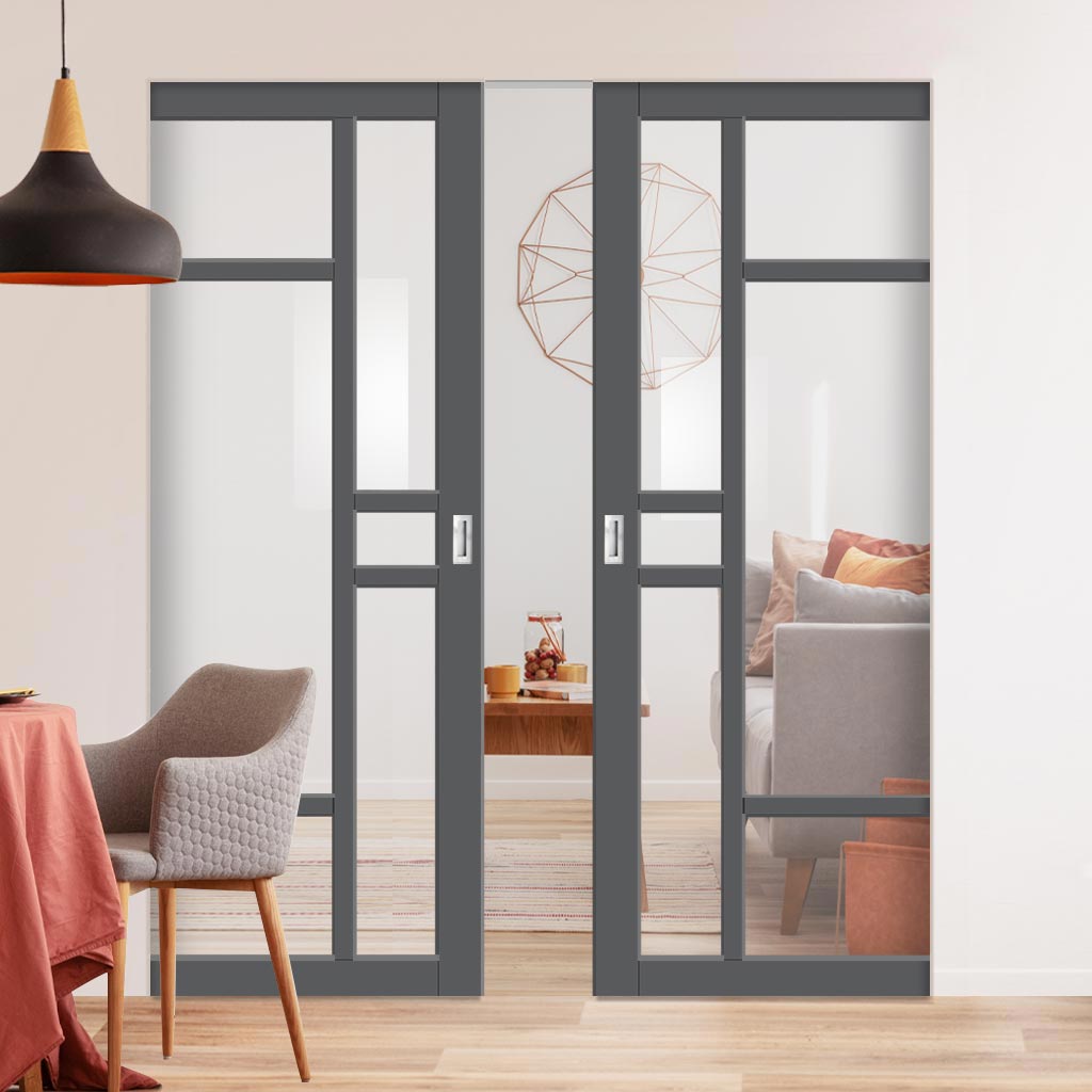 Bespoke Handmade Eco-Urban® Isla 6 Pane Double Absolute Evokit Pocket Door DD6429G Clear Glass - Colour Options