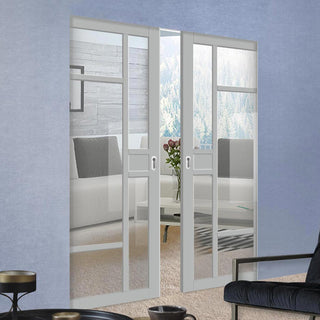 Image: Bespoke Handmade Eco-Urban® Jura 5 Pane 1 Panel Double Absolute Evokit Pocket Door DD6431G Clear Glass - Colour Options