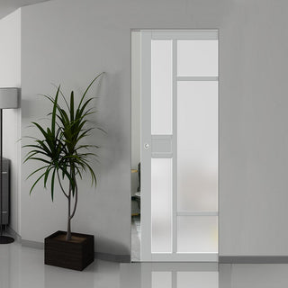Image: Bespoke Handmade Eco-Urban® Jura 5 Pane 1 Panel Single Absolute Evokit Pocket Door DD6431SG Frosted Glass - Colour Options