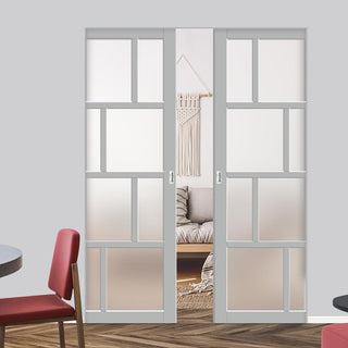 Image: Bespoke Handmade Eco-Urban® Kochi 8 Pane Double Absolute Evokit Pocket Door DD6415SG Frosted Glass - Colour Options