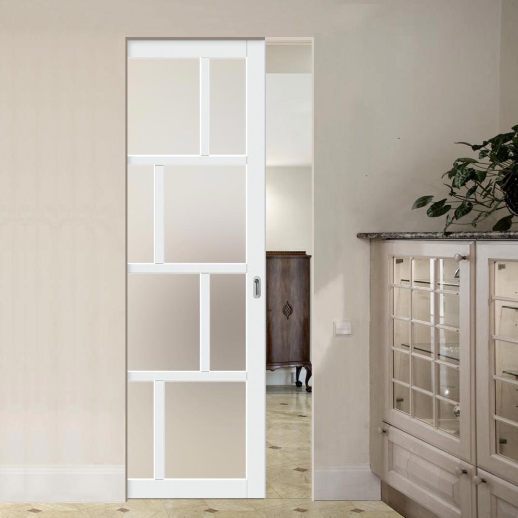 Bespoke Handmade Eco-Urban® Kochi 8 Pane Single Absolute Evokit Pocket Door DD6415SG Frosted Glass - Colour Options