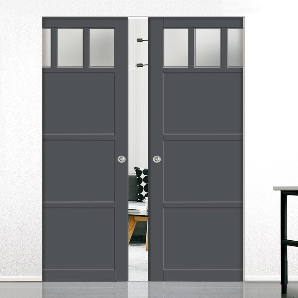 Bespoke Handmade Eco-Urban® Lagos 3 Pane 3 Panel Double Absolute Evokit Pocket Door DD6427SG Frosted Glass - Colour Options