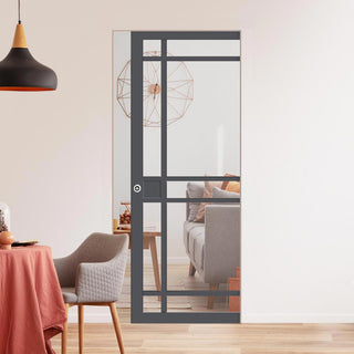 Image: Bespoke Handmade Eco-Urban® Leith 9 Pane Single Absolute Evokit Pocket Door DD6316G - Clear Glass - Colour Options