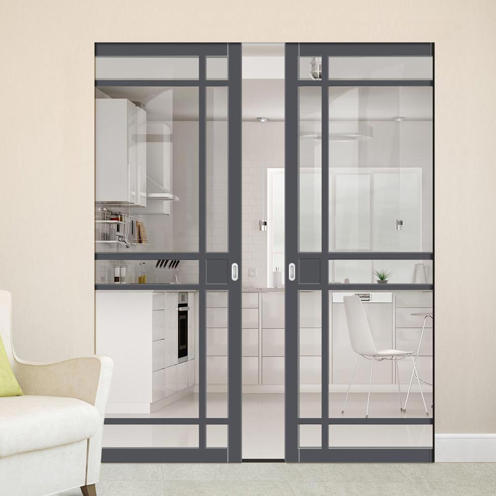 Bespoke Handmade Eco-Urban® Leith 9 Pane Double Absolute Evokit Pocket Door DD6316G - Clear Glass - Colour Options