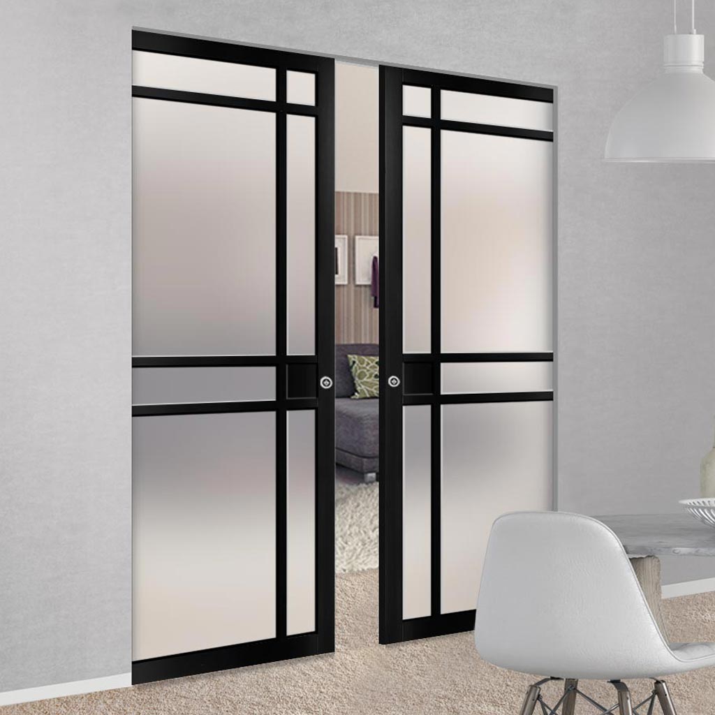 Bespoke Handmade Eco-Urban® Leith 9 Pane Double Absolute Evokit Pocket Door DD6316SG - Frosted Glass - Colour Options