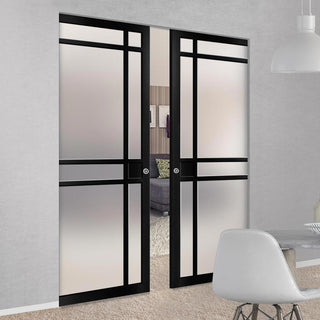 Image: Bespoke Handmade Eco-Urban® Leith 9 Pane Double Absolute Evokit Pocket Door DD6316SG - Frosted Glass - Colour Options