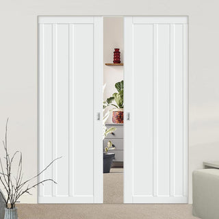 Image: Bespoke Handmade Eco-Urban® Malmo 4 Panel Double Absolute Evokit Pocket Door DD6401 - Colour Options