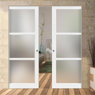 Image: Bespoke Handmade Eco-Urban® Manchester 3 Pane Double Absolute Evokit Pocket Door DD6306SG - Frosted Glass - Colour Options