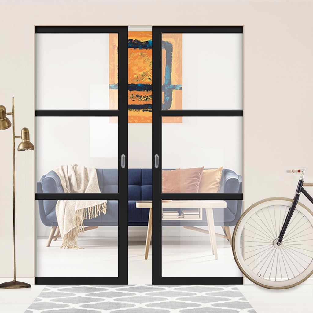 Bespoke Handmade Eco-Urban® Manchester 3 Pane Double Absolute Evokit Pocket Door DD6306G - Clear Glass - Colour Options