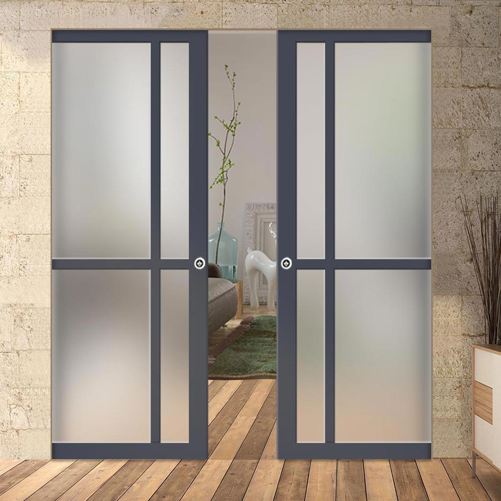 Bespoke Handmade Eco-Urban® Marfa 4 Pane Double Absolute Evokit Pocket Door DD6313SG - Frosted Glass - Colour Options