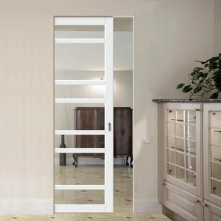 Image: Bespoke Handmade Eco-Urban® Metropolitan 7 Pane Single Absolute Evokit Pocket Door DD6405G Clear Glass - Colour Options