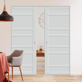 Image: Bespoke Handmade Eco-Urban® Metropolitan 7 Panel Double Absolute Evokit Pocket Door DD6405 - Colour Options