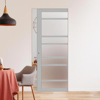 Image: Bespoke Handmade Eco-Urban® Metropolitan 7 Pane Single Absolute Evokit Pocket Door DD6405SG Frosted Glass - Colour Options