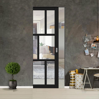 Image: Bespoke Handmade Eco-Urban® Milan 6 Pane Single Absolute Evokit Pocket Door DD6422G Clear Glass - Colour Options