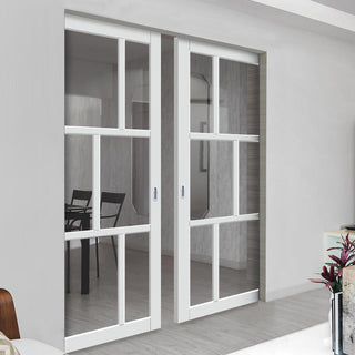 Image: Bespoke Handmade Eco-Urban® Milan 6 Pane Double Absolute Evokit Pocket Door DD6422G Clear Glass - Colour Options