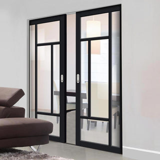 Image: Bespoke Handmade Eco-Urban® Morningside 5 Pane Double Absolute Evokit Pocket Door DD6437G Clear Glass - Colour Options