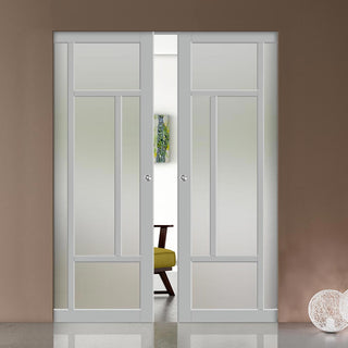 Image: Bespoke Handmade Eco-Urban® Morningside 5 Pane Double Absolute Evokit Pocket Door DD6437SG Frosted Glass - Colour Options