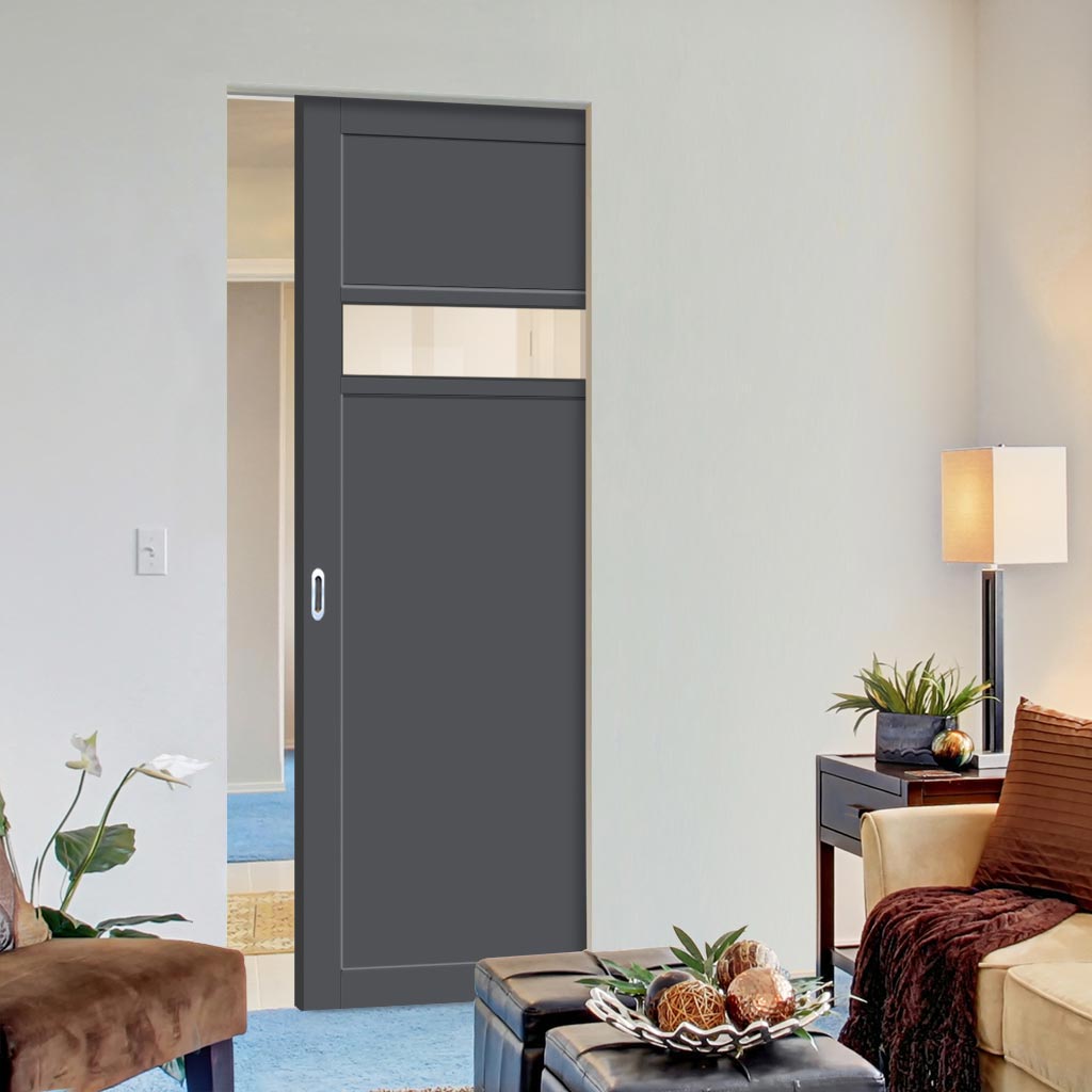 Bespoke Handmade Eco-Urban® Orkney 1 Pane 2 Panel Single Absolute Evokit Pocket Door DD6403G Clear Glass - Colour Options