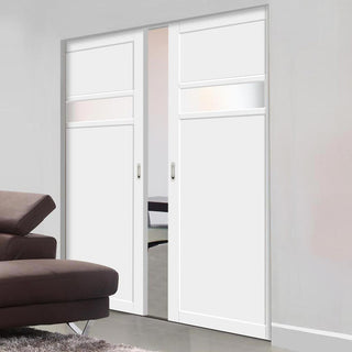 Image: Bespoke Handmade Eco-Urban® Orkney 1 Pane 2 Panel Double Absolute Evokit Pocket Door DD6403SG Frosted Glass - Colour Options
