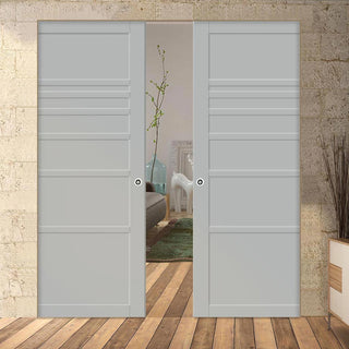 Image: Bespoke Handmade Eco-Urban® Oslo 7 Panel Double Absolute Evokit Pocket Door DD6400 - Colour Options