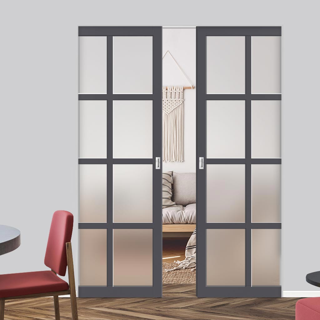 Bespoke Handmade Eco-Urban® Perth 8 Pane Double Absolute Evokit Pocket Door DD6318SG - Frosted Glass - Colour Options