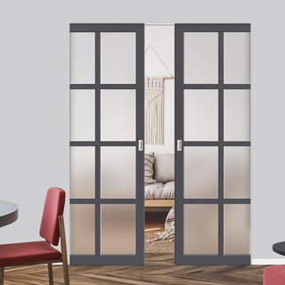 Image: Bespoke Handmade Eco-Urban® Perth 8 Pane Double Absolute Evokit Pocket Door DD6318SG - Frosted Glass - Colour Options