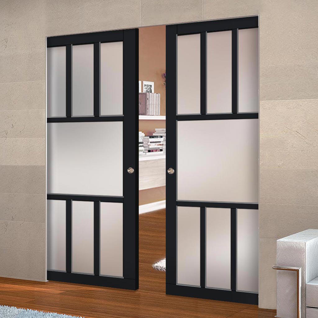 Bespoke Handmade Eco-Urban® Queensland 7 Pane Double Absolute Evokit Pocket Door DD6424SG Frosted Glass - Colour Options