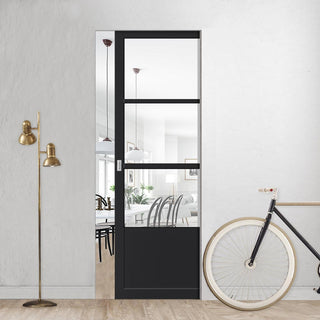 Image: Bespoke Handmade Eco-Urban® Staten 3 Pane 1 Panel Single Absolute Evokit Pocket Door DD6310G - Clear Glass - Colour Options