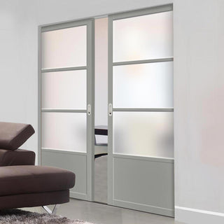 Image: Bespoke Handmade Eco-Urban® Staten 3 Pane 1 Panel Double Absolute Evokit Pocket Door DD6310SG - Frosted Glass - Colour Options