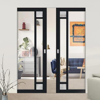 Image: Bespoke Handmade Eco-Urban® Suburban 4 Pane Double Absolute Evokit Pocket Door DD6411G Clear Glass(2 FROSTED CORNER PANES)- Colour Options