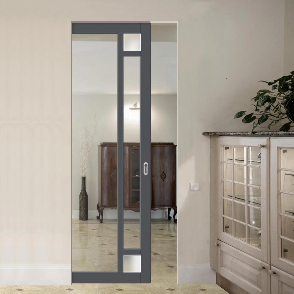 Bespoke Handmade Eco-Urban Suburban 4 Pane Single Absolute Evokit Pocket Door DD6411G Clear Glass(2 FROSTED CORNER PANES)- Colour Options