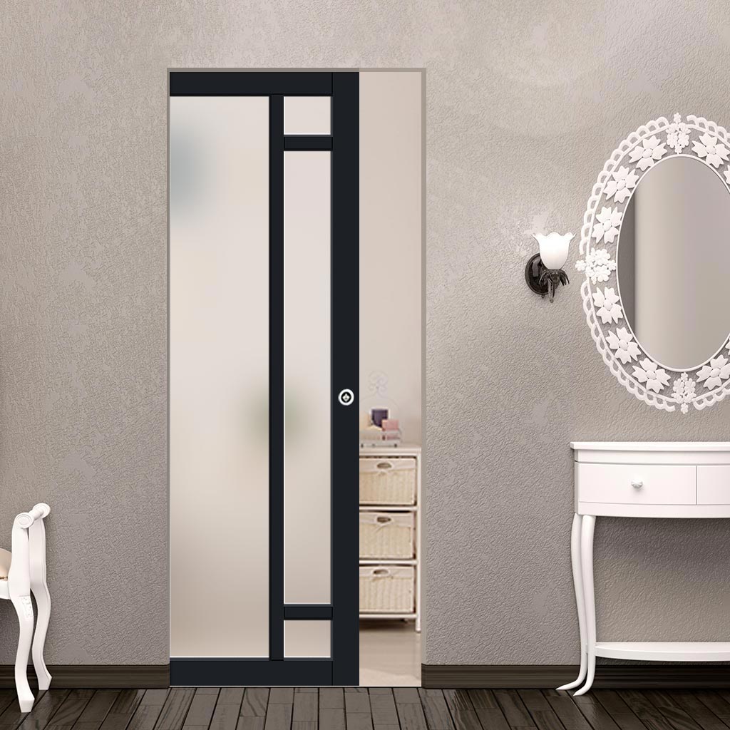 Bespoke Handmade Eco-Urban® Suburban 4 Pane Single Absolute Evokit Pocket Door DD6411SG Frosted Glass - Colour Options