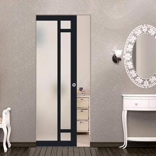 Image: Bespoke Handmade Eco-Urban® Suburban 4 Pane Single Absolute Evokit Pocket Door DD6411SG Frosted Glass - Colour Options