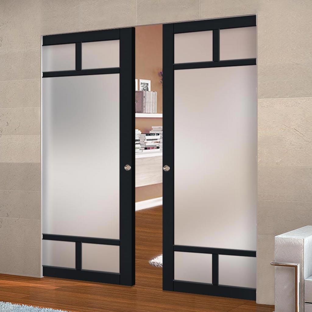 Bespoke Handmade Eco-Urban® Sydney 5 Pane Double Absolute Evokit Pocket Door DD6417SG Frosted Glass - Colour Options