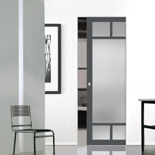 Image: Bespoke Handmade Eco-Urban® Sydney 5 Pane Single Absolute Evokit Pocket Door DD6417SG Frosted Glass - Colour Options