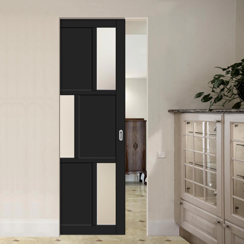 Bespoke Handmade Eco-Urban® Tokyo 3 Pane 3 Panel Single Absolute Evokit Pocket Door DD6423SG Frosted Glass - Colour Options