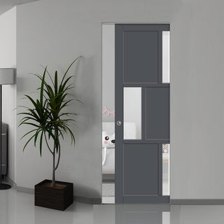 Image: Bespoke Handmade Eco-Urban® Tokyo 3 Pane 3 Panel Single Absolute Evokit Pocket Door DD6423G Clear Glass - Colour Options