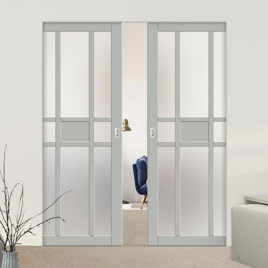 Bespoke Handmade Eco-Urban® Tromso 8 Pane 1 Panel Double Absolute Evokit Pocket Door DD6402SG Frosted Glass - Colour Options