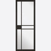 ThruEasi Room Divider - Greenwich Black Primed Clear Glass Unfinished Industrial Double Doors with Narrow Double Sides
