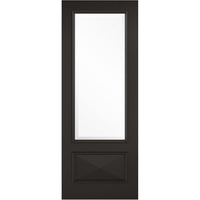 Knightsbridge 1 Pane 1 Panel Black Primed Door Pair - Raised Mouldings - Clear Bevelled Glass