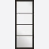 Soho 4 Pane Black Prefinished Staffetta Twin Telescopic Pocket Door - Clear Glass