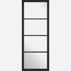 Soho 4 Pane Black Primed Staffetta Twin Telescopic Pocket Door - Clear Glass