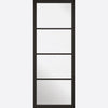 Top Mounted Black Sliding Track & Double Door - Soho 4 Pane Black Painted Doors - Clear Glass